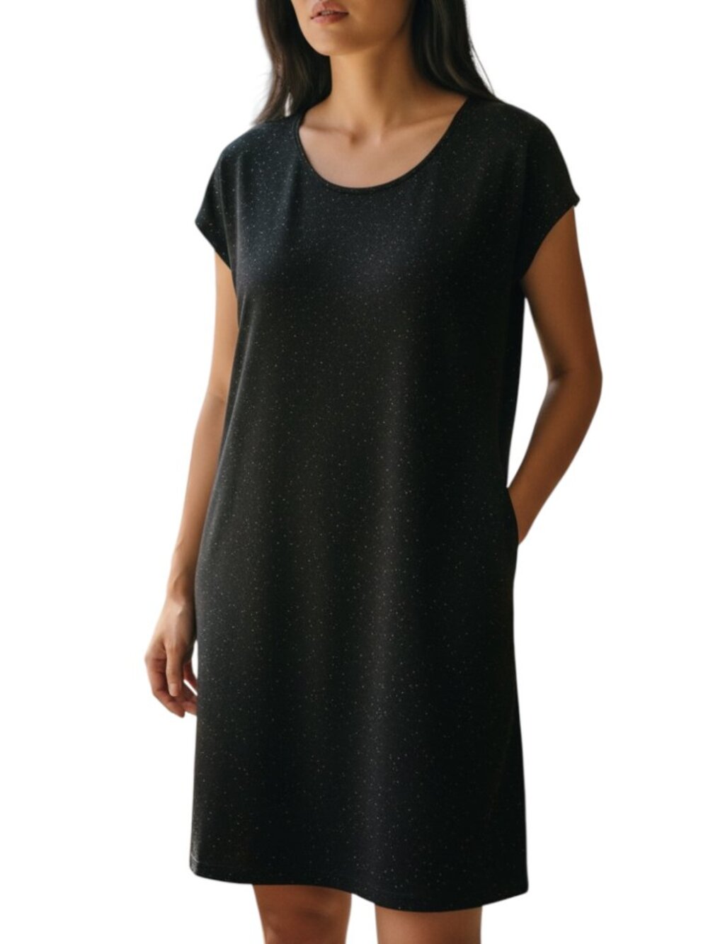 Gudrun Sjoden Mini Dress Organic Cotton Knit Pleat Confetti Black S